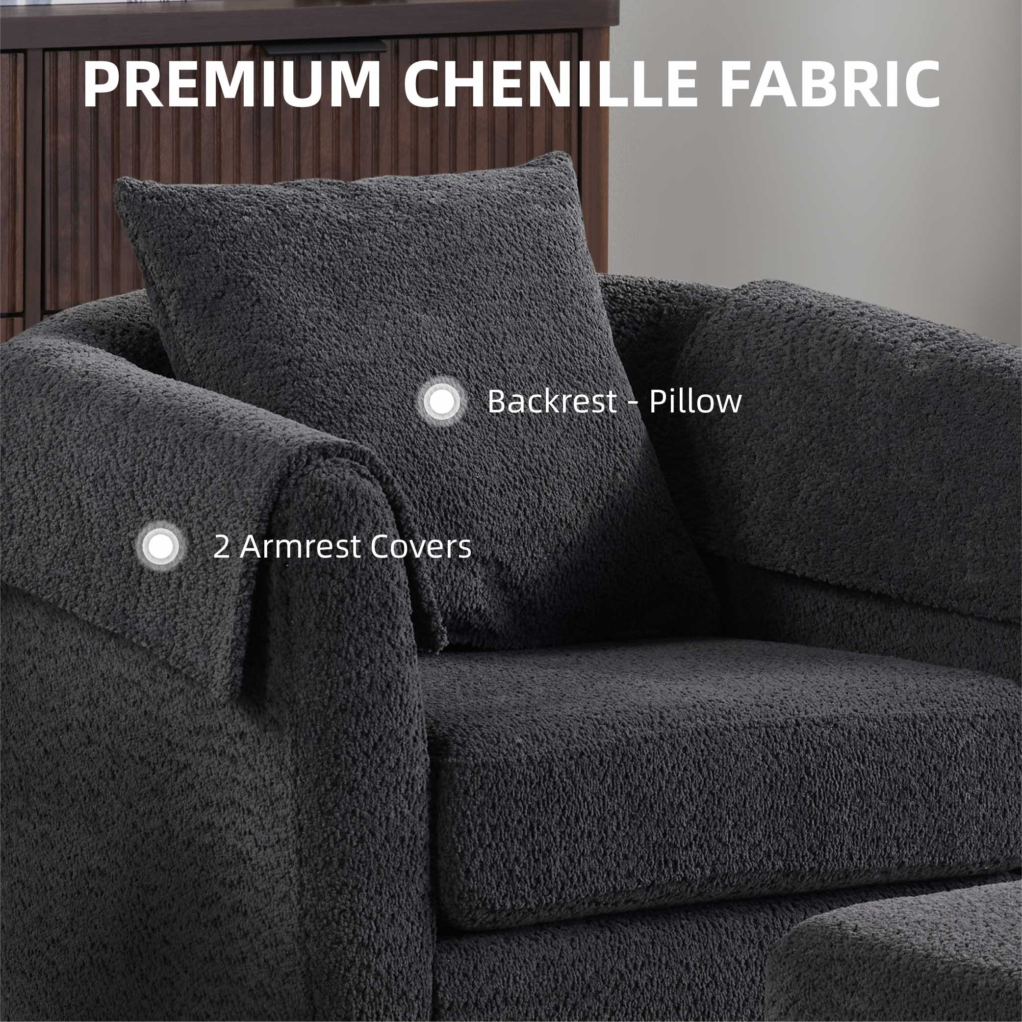 Swivel Accent Chair with Ottoman Set, Modern Chenille Barrel Armchair with Removable Back Pillow & 2 Armrest Covers for Living Room, Bedroom, Office, Black Swivel Accent Chair with Ottoman Set, Modern Chenille Barrel Armchair with Removable Back Pillow & 2 Armrest Covers for Living Room, Bedroom, Office, Black